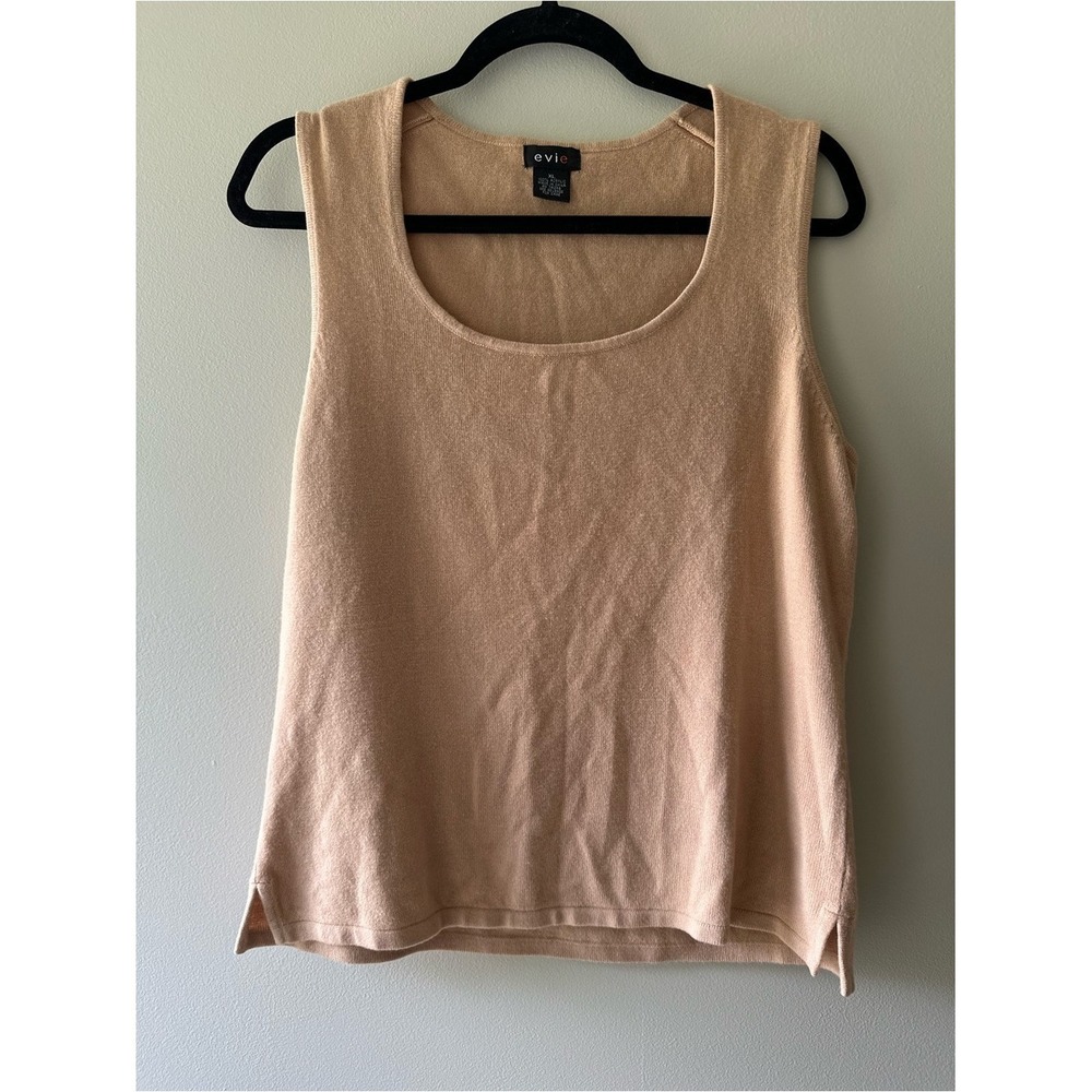 Minimalist Neutral EVIE Knit Tank Top XL Beige Scoop Neck Summer Basic